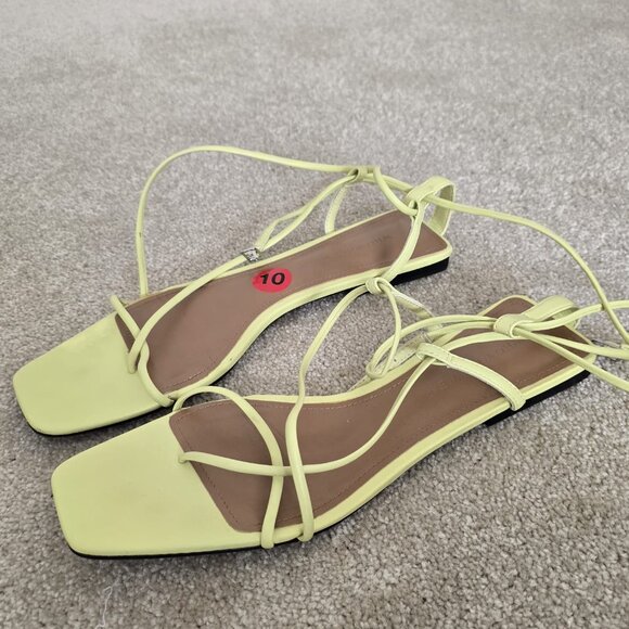 Yellow Strappy Lace-Up Flat Sandals - Picture 2 of 2